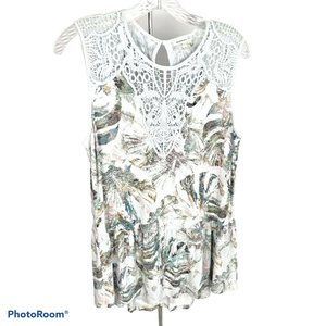 Anthropologie Meadow Rue Women's Blouse Lia Tank White Blue Floral Crochet Top S